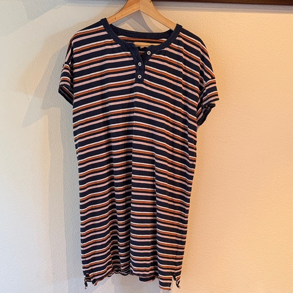 Madewell Striped Henley Tshirt Mini Dress, Bengali Indigo, Size XL - Picture 2 of 9